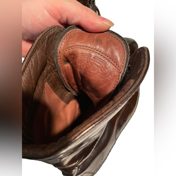 Tods chocolate Brown Patent Leather Lace up combat boots size 39.5 - Picture 7 of 9